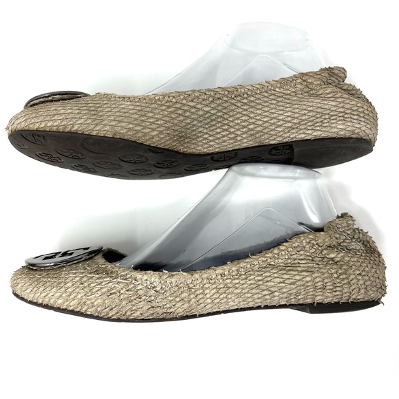 Tory Burch Reva Storm Grey Leather Distressed Python Snake Ballet Flats Size 8.5 - Picture 5 of 10
